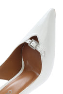 Women's White Ankle Buckle Open Back Thin Heel Leather Shoes | Derimod Women's White Ankle Buckle Open Back Thin Heel Leather Shoes | Derimod