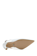 Women's White Ankle Buckle Open Back Thin Heel Leather Shoes | Derimod Women's White Ankle Buckle Open Back Thin Heel Leather Shoes | Derimod