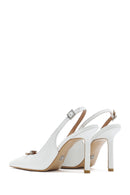 Women's White Ankle Buckle Open Back Thin Heel Leather Shoes | Derimod Women's White Ankle Buckle Open Back Thin Heel Leather Shoes | Derimod