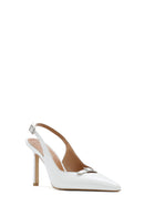 Women's White Ankle Buckle Open Back Thin Heel Leather Shoes | Derimod Women's White Ankle Buckle Open Back Thin Heel Leather Shoes | Derimod