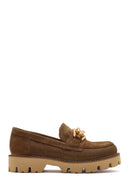 Women's Brown Buckled Thick Soled Suede Leather Masculine Loafer | Derimod Women's Brown Buckled Thick Soled Suede Leather Masculine Loafer | Derimod