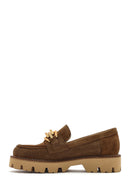 Women's Brown Buckled Thick Soled Suede Leather Masculine Loafer | Derimod Women's Brown Buckled Thick Soled Suede Leather Masculine Loafer | Derimod