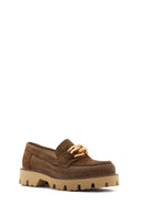 Women's Brown Buckled Thick Soled Suede Leather Masculine Loafer | Derimod Women's Brown Buckled Thick Soled Suede Leather Masculine Loafer | Derimod
