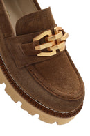 Women's Brown Buckled Thick Soled Suede Leather Masculine Loafer | Derimod Women's Brown Buckled Thick Soled Suede Leather Masculine Loafer | Derimod