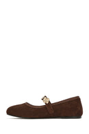 Women's Mink Banded Suede Leather Ballerinas | Derimod Women's Mink Banded Suede Leather Ballerinas | Derimod