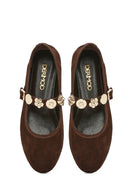 Women's Mink Banded Suede Leather Ballerinas | Derimod Women's Mink Banded Suede Leather Ballerinas | Derimod