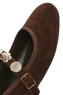 Women's Mink Banded Suede Leather Ballerinas | Derimod Women's Mink Banded Suede Leather Ballerinas | Derimod