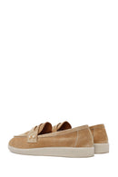 Women's Beige Stone Detailed Suede Leather Loafer | Derimod Women's Beige Stone Detailed Suede Leather Loafer | Derimod