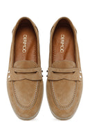 Women's Beige Stone Detailed Suede Leather Loafer | Derimod Women's Beige Stone Detailed Suede Leather Loafer | Derimod