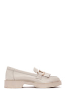 Women's Cream Tassel Leather Casual Loafer | Derimod Women's Cream Tassel Leather Casual Loafer | Derimod