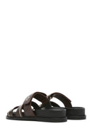 Women's Brown Striped Patterned Leather Slippers | Derimod Women's Brown Striped Patterned Leather Slippers | Derimod