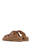 Women's Brown Banded Quilted Patterned Leather Slippers | Derimod Women's Brown Banded Quilted Patterned Leather Slippers | Derimod