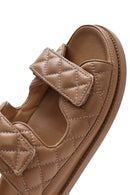 Women's Brown Banded Quilted Patterned Leather Slippers | Derimod Women's Brown Banded Quilted Patterned Leather Slippers | Derimod