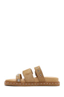 Women's Brown Buckled Strap Suede Leather Slippers | Derimod Women's Brown Buckled Strap Suede Leather Slippers | Derimod