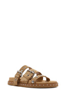 Women's Brown Buckled Strap Suede Leather Slippers | Derimod Women's Brown Buckled Strap Suede Leather Slippers | Derimod