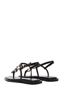 Women's Black Back Tie Flip Flop Leather Sandals | Derimod Women's Black Back Tie Flip Flop Leather Sandals | Derimod