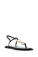 Women's Black Back Tie Flip Flop Leather Sandals | Derimod Women's Black Back Tie Flip Flop Leather Sandals | Derimod