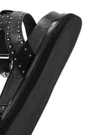 Kadın Siyah Bilekten Tokalı Metal Detaylı Deri Sandalet | Derimod Kadın Siyah Bilekten Tokalı Metal Detaylı Deri Sandalet | Derimod