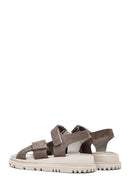 Women's Mink Double Strap Suede Leather Sandals | Derimod Women's Mink Double Strap Suede Leather Sandals | Derimod