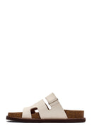 Women's White Strappy Leather Slippers | Derimod Women's White Strappy Leather Slippers | Derimod