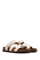 Women's White Strappy Leather Slippers | Derimod Women's White Strappy Leather Slippers | Derimod
