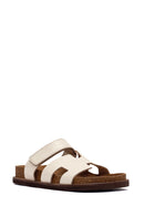 Women's White Strappy Leather Slippers | Derimod Women's White Strappy Leather Slippers | Derimod