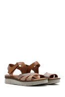 Women's Tan Strap Leather Comfort Sandals | Derimod Women's Tan Strap Leather Comfort Sandals | Derimod
