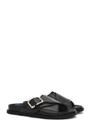 Women's Black Buckle Leather Slippers | Derimod Women's Black Buckle Leather Slippers | Derimod