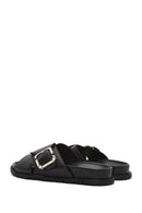 Women's Black Buckle Leather Slippers | Derimod Women's Black Buckle Leather Slippers | Derimod