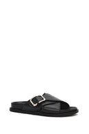Women's Black Buckle Leather Slippers | Derimod Women's Black Buckle Leather Slippers | Derimod