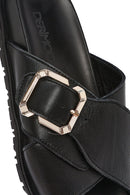 Women's Black Buckle Leather Slippers | Derimod Women's Black Buckle Leather Slippers | Derimod