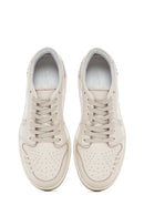 Women's Cream Lace-Up Leather Sneakers | Derimod Women's Cream Lace-Up Leather Sneakers | Derimod