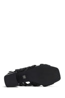 Women's Black Braided Metallic Chunky Low Heel Sandals | Derimod Women's Black Braided Metallic Chunky Low Heel Sandals | Derimod