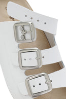 Women's White Buckled Leather Comfort Slippers | Derimod Women's White Buckled Leather Comfort Slippers | Derimod