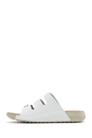 Women's White Buckled Leather Comfort Slippers | Derimod Women's White Buckled Leather Comfort Slippers | Derimod