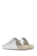 Women's White Buckled Leather Comfort Slippers | Derimod Women's White Buckled Leather Comfort Slippers | Derimod