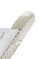 Women's White Buckled Leather Comfort Slippers | Derimod Women's White Buckled Leather Comfort Slippers | Derimod
