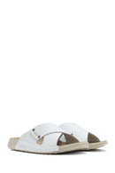 Women's White Leather Comfort Slippers | Derimod Women's White Leather Comfort Slippers | Derimod