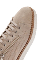 Women's Beige Lace-Up Chunky Sole Suede Leather Sneakers | Derimod Women's Beige Lace-Up Chunky Sole Suede Leather Sneakers | Derimod