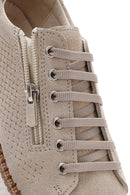 Women's Beige Lace-Up Chunky Sole Suede Leather Sneakers | Derimod Women's Beige Lace-Up Chunky Sole Suede Leather Sneakers | Derimod