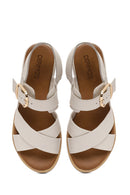Women's Cream Ankle Buckle Thick Soled Leather Sandals | Derimod Women's Cream Ankle Buckle Thick Soled Leather Sandals | Derimod