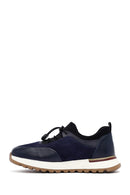 Men's Navy Blue Lace-Up Leather Sneaker | Derimod Men's Navy Blue Lace-Up Leather Sneaker | Derimod