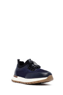 Men's Navy Blue Lace-Up Leather Sneaker | Derimod Men's Navy Blue Lace-Up Leather Sneaker | Derimod