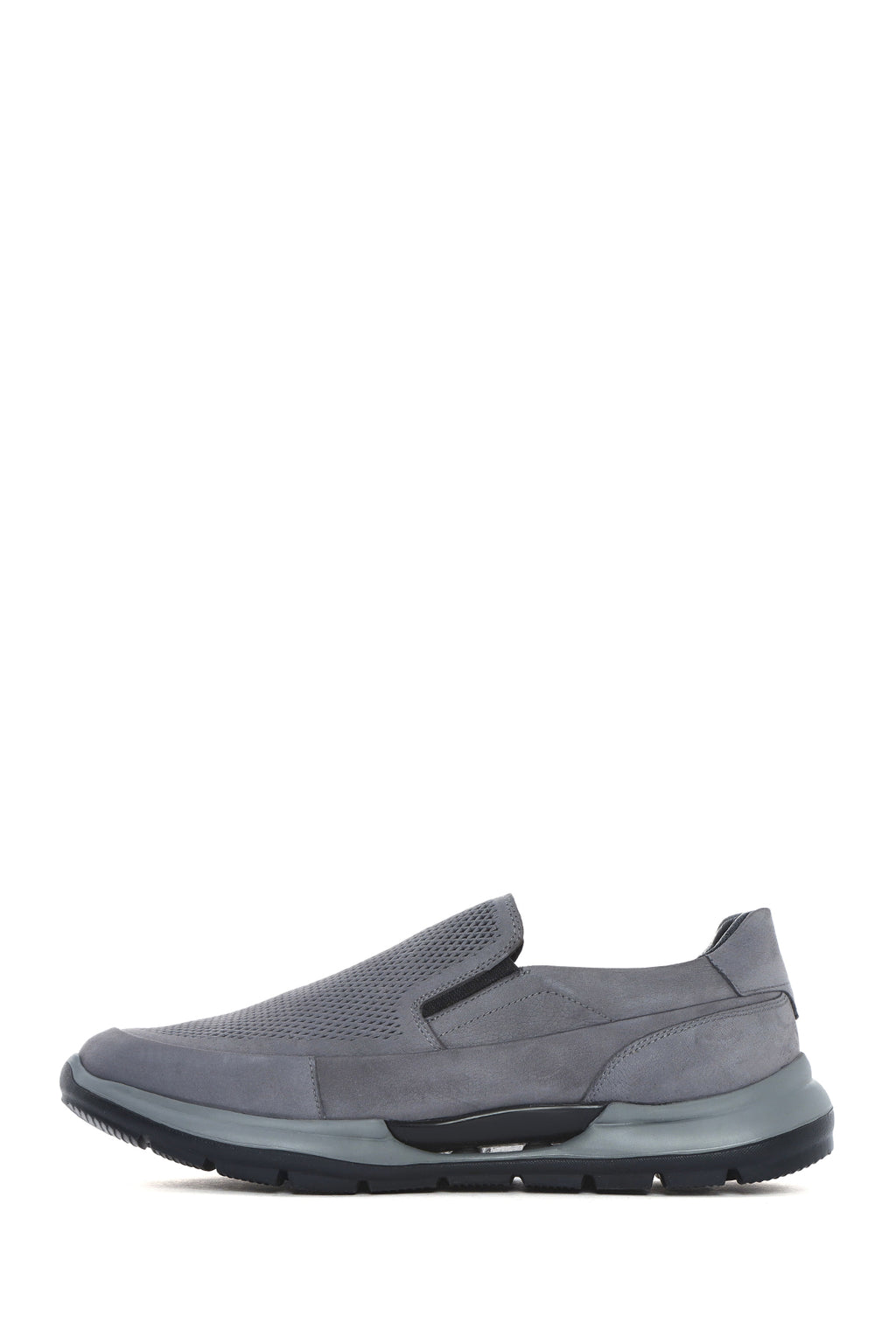 Erkek Gri Kalın Tabanlı Nubuk Deri Comfort Loafer
