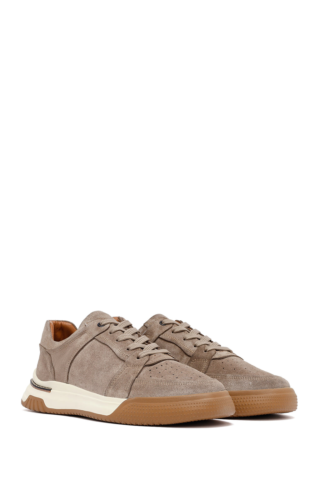 Erkek Bej Bağcıklı Süet Deri Sneaker