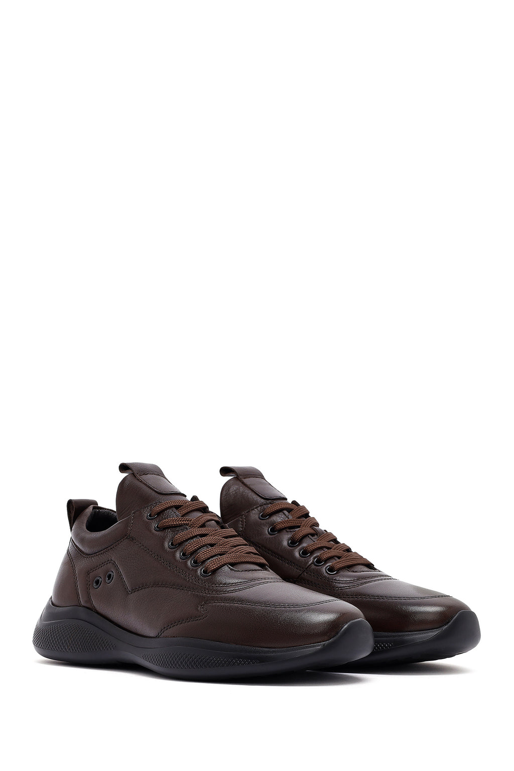 Erkek Kahverengi Bağcıklı Deri Sneaker