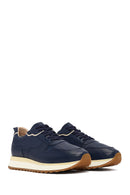 Men's Navy Blue Lace-Up Thick Sole Leather Sneaker | Derimod Men's Navy Blue Lace-Up Thick Sole Leather Sneaker | Derimod