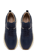 Men's Navy Blue Lace-Up Thick Sole Leather Sneaker | Derimod Men's Navy Blue Lace-Up Thick Sole Leather Sneaker | Derimod