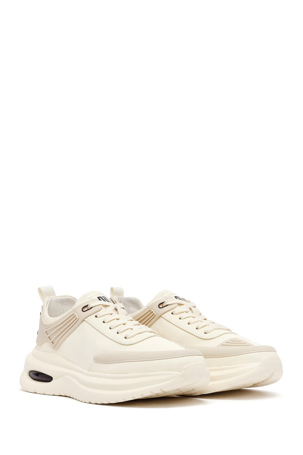 Erkek Bej Bağcıklı Kalın Tabanlı Kumaş Sneaker