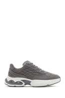 Men's Grey Lace-Up Thick-Sole Fabric Sneakers | Derimod Men's Grey Lace-Up Thick-Sole Fabric Sneakers | Derimod